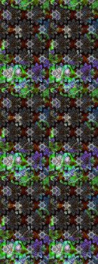 Asya tekstil tarzında. Raster illüstrasyonu. Güzel kumaş deseni. Düz Çiçek Elementleri Tasarımı. Renkli Bahar Teması eskiz kalıbı. Çiçek desenini çiz.