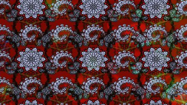 Raster illüstrasyonundaki çiçek desenli çizim. Kırmızı ve siyah renkte çiçekler.