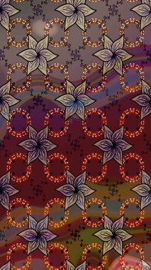 Raster illüstrasyonunda kusursuz çiçek deseni. Kahverengi ve mor renkte çiçekler.