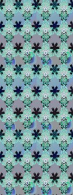 Mavi ve nötr küçük çiçekler ve mavi ve nötr renklerdeki komik böcekler, raster desen, illüstrasyon.