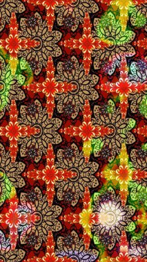 Kırmızı ve siyah renkte çiçekler. Düz Çiçek Elementleri Tasarımı. Renkli Bahar Teması eskiz kalıbı. Raster illüstrasyonunda çiçek deseni çizimi.