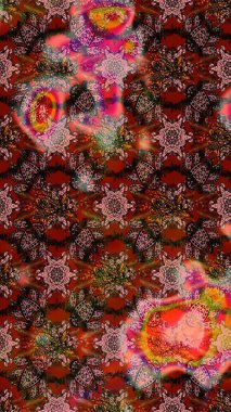 Raster illüstrasyonundaki çiçek desenli çizim. Çiçekler suluboya tarzında kahverengi ve pembe renklerde.