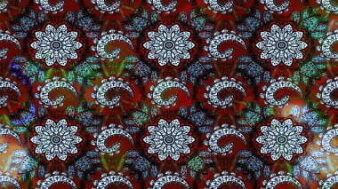 Raster - stok. Eskiz arkaplan modeli. Çiçekler yapraklarla ve papatya çiçekleri tarafsız ve siyah renklerle.