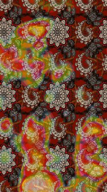 Kahverengi ve kırmızı renklerde bahar çiçekleri. Raster illüstrasyonu. Raster çiçek desenli ve çiçekli..