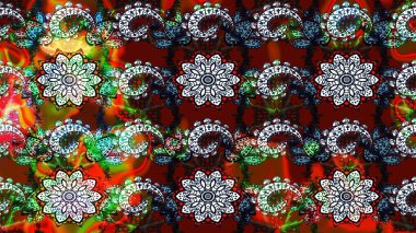 Elle çizilmiş çiçek desenli Raster çizimi. Çocuksu tasarım. Tekstil, kumaş, ambalaj, hatıra defteri için hoş bir çiçek arkaplanı. Kırmızı ve kahverengi arkaplanda.