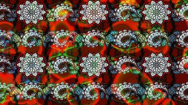 Halk tarzı. Moda baskıları için zarif bir şablon. Modern çiçek arkaplanı. Parlak renkli çiçekleri olan ve kırmızı ve siyah renkte yaprakları olan inanılmaz bir çiçek deseni..