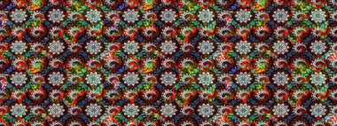 Şirin çiçekli eskiz deseni ve siyah ve kırmızı renklerde yapraklar, suluboya çiçek deseni, duvar kağıdı, kart ya da kumaş için fayanslı. Raster illüstrasyonu.