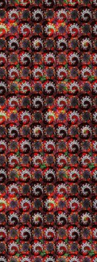 Renkli grunge, soyut arkaplanı koyu siyah ve kahverengi çiçeklerle süslüyor. Nakış desenli çiçek deseni. İzler, kumaş, duvar kağıtları, tekstil için raster dokusu.