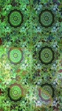 Kusursuz altın desen. Altın elementli yeşil renkler. Çiçek desenli altın metal. Raster altın çiçek süsü brokar kumaş ve cam desenli..