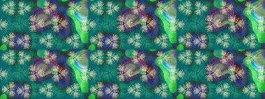 Çiçekli el, pürüzsüz desen çizmiş. Modern gelişim mavi ve yeşil raster arkaplan duvar kağıdı resimleme klasik çizgili iz sürme desenli çiçekler, çiçekli süsler.