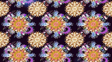 Raster illüstrasyonu. Çiçek desenli çizim. Siyah renklerde Asya tekstili.