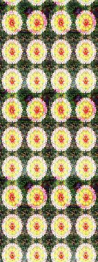 Halk tarzı. Moda baskıları için zarif bir şablon. Modern çiçek arkaplanı. Parlak renkli çiçekleri ve yeşil ve sarı renkli yaprakları olan şaşırtıcı, pürüzsüz çiçek deseni..