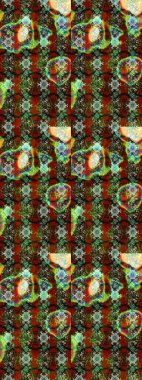 Raster illüstrasyonu. Yeşil ve kahverengi renklere karalamalar çizilmiş çiçek deseni.