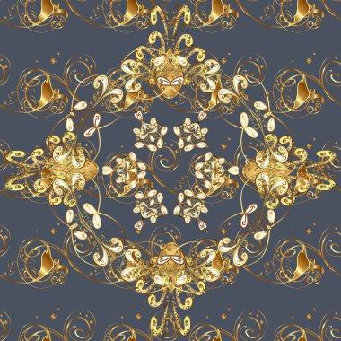 Paisley 'ler zarif çiçeksiz arka plan duvar kâğıdı çizimleri. Güzel, modaya uygun, modern, 3 boyutlu sanat eseri, altın ve mavi, kahverengi ve bej desenli desenli çiçek yaprakları ve süslemeleri..