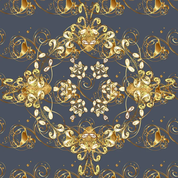 Paisley 'ler zarif çiçeksiz arka plan duvar kâğıdı çizimleri. Güzel, modaya uygun, modern, 3 boyutlu sanat eseri, altın ve mavi, kahverengi ve bej desenli desenli çiçek yaprakları ve süslemeleri..