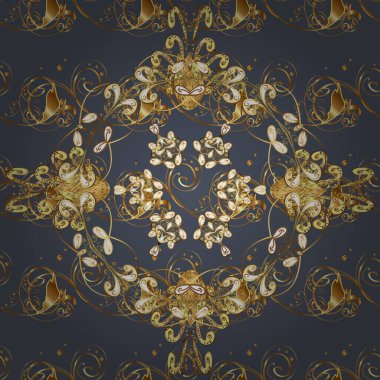 Dekoratif simetri arabesk. Altın maviye, kahverengi ve bej renklere. Doğum günü kartı, davetiye ya da afiş için iyidir. Vektör çizimi. Kusursuz ortaçağ çiçek desenleri..