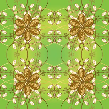 Kusursuz çiçek deseni. Duvar kâğıdı barok, İspanyol kumaşı. Kusursuz bir geçmişi var. Yeşil ve kahverengi renklerde grafiksel, modern, pürüzsüz desen.