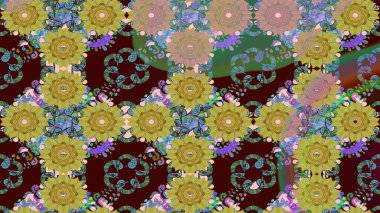 Kahverengi renkler ve parlak çiçekler üzerine soyut çizim deseni. Küçük çiçekte hoş bir çiçek deseni var. Çiçek elementli zarif raster dokusu..