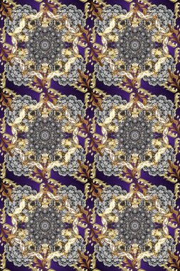 Kusursuz oryantal klasik altın desen. Gri, kahverengi ve bej renklerde altın tekrarlayan elementler içeren Raster soyut arkaplanı.