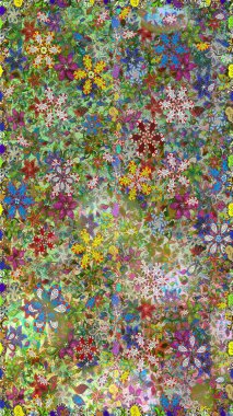 Küçük çiçekte güzel bir desen. Moda baskıları için zarif bir şablon. Motley illüstrasyonu. Küçük renkli çiçekler. Kusursuz. Çiçekli bahar çiçekleri.