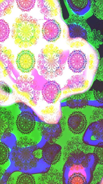 Çiçekleri, deniz kabukları, mandalaları ve suluboya efektleriyle donanma geçmişi. Yatak çarşafları, ceket, paket tasarımı, kumaş ve moda kavramları için tekstil baskısı. Çizim kalıbı etnik tasarım.