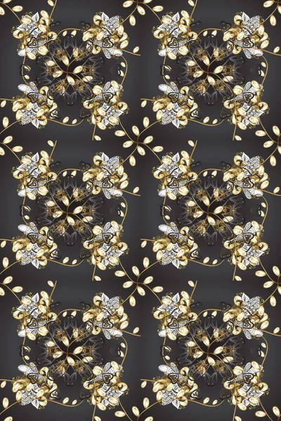 Klasik klasik klasik arka plan. Altın elementlerle renklendirilmiş kusursuz desen. Klasik raster sarısı, kusursuz desen. Geleneksel oryantasyon süsü.