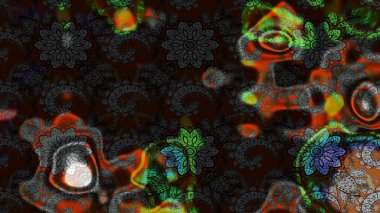 Şirin çiçekli, desenli, gri ve kahverengi renkli bir eskiz deseni. Tekstil için suluboya eskiz deseni. El çizimi çiçek çizimi deseni (fayans)).