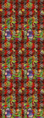 Eskiz arkaplan modeli. Raster - stok. Yapraklı çiçekler ve kırmızı ve kahverengi renkli papatya çiçekleri..