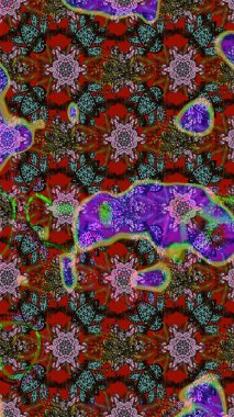 Renkli Bahar Teması eskiz kalıbı. Çiçeksel fantezi tasarımı ve parlak bir arka plan çizimi. Düz Çiçek Elementleri Tasarımı.