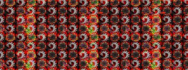 Halk tarzı. Moda baskıları için zarif bir şablon. Modern çiçek arkaplanı. Parlak renkli çiçekleri olan ve siyah ve kırmızı renkte yaprakları olan muhteşem bir çiçek deseni..