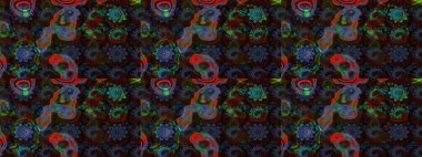 Küçük çiçekli yay deseni çiz. Suluboya tarzında kahverengi ve mavi renkler. Raster illüstrasyonu.