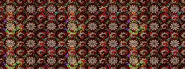 Bahar çiçekleri dallı desen, siyah ve kahverengi renkler ve çiçek silueti. Raster deseni.