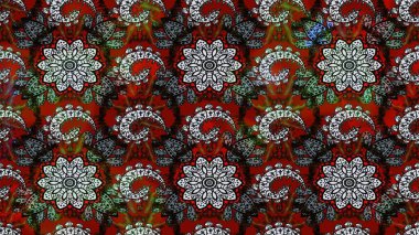 Üzerinde gelincikler ve vadi zambakları olan renkli çiçek desenli nakış deseni. Tekstil tasarımı için gri ve siyah renkli geleneksel halk çiçekleri..