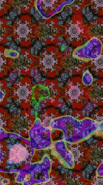 Renkli Bahar Teması eskiz kalıbı. Kırmızı ve kahverengi renkte çiçekler. Düz Çiçek Elementleri Tasarımı. Sevimli çiçek raster deseni.