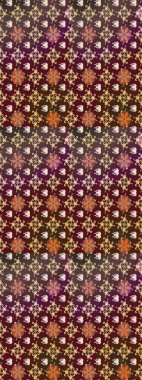 Çiçekler. Vadinin çiçekleri mor ve kahverengi renklerde. Soyut etnik raster çizim kalıbı.