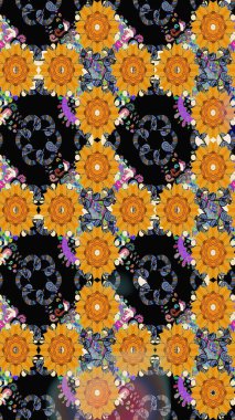 Siyah renklerde. Raster illüstrasyonu. Çiçek buketleriyle klasik tarzda eskiz deseni.