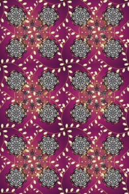 Raster illüstrasyonu. Oriental raster klasik gri, kahverengi, mor ve altın desenli. Kusursuz soyut arkaplan.