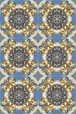 Raster illüstrasyonu. Gri, bej ve nötr renklerde altın elementlerle klasik, pürüzsüz desen.