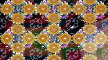 Raster düz çiçek çizim deseni. Hediye ambalaj kağıdı, tebrik kartları, posterler ve pankart tasarımı. Kahverengi renkte çiçekler.