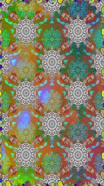 Düz Çiçek Elementleri Tasarımı. Raster illüstrasyonunda kusursuz çiçek deseni. Süslü kumaş deseni. Renkli Bahar Teması Kusursuz Arkaplan.