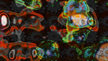 Düz Çiçek Elementleri Tasarımı. Raster Illustrasyon 'daki Çiçek Deseni' nin son moda çizimi. Gri ve kahverengi renkli çiçekler. Renkli Yaz Teması çizim şablonu.