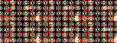 Çiçekli siyah ve kahverengi eskiz deseni. Klasik taslak çizimi. Raster çiçek izi..