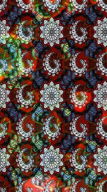 Küçük çiçekteki sevimli çiçek deseni. Varicoloblack ve Red Raster çizimi. Birçok siyah ve kırmızı soyut çiçekli tropik çizim deseni.