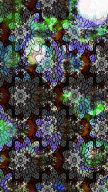 Nakış desenli çiçek deseni. Renkli grunge soyut arka planda kologray ve siyah çiçeklerle zenginleşir. İzler, kumaş, duvar kağıtları, tekstil için raster dokusu.