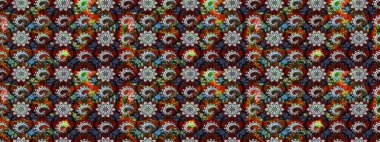 Şirin çiçekli eskiz deseni ve siyah ve kırmızı renklerde yapraklar, suluboya çiçek deseni, duvar kağıdı, kart ya da kumaş için fayanslı. Raster illüstrasyonu.