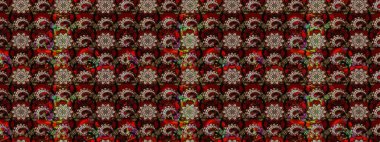 Siyah ve kırmızı renkte çiçekler. Raster illüstrasyonu. Tropikal çizim çiçek deseni.