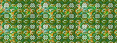 Çiçek. Raster illüstrasyonu. Taslak dekoratif arka plan, çiçek mandala. Yeşil ve nötr renklerde.