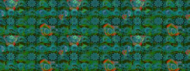 Raster illüstrasyonu. Yeşil ve mavi renkte güzel bir tekstil. Suluboya çiçekli çiçek deseni.