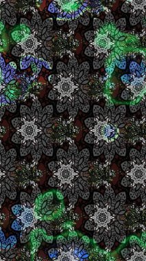 Raster illüstrasyonundaki çiçek desenli çizim. Gri ve siyah renkte çiçekler.