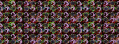 Küçük çiçekte güzel bir desen. Motley illüstrasyonu. Küçük renkli çiçekler. Siyah ve kahverengi çiçekli bahar çiçekleri. Moda baskıları için zarif bir şablon.